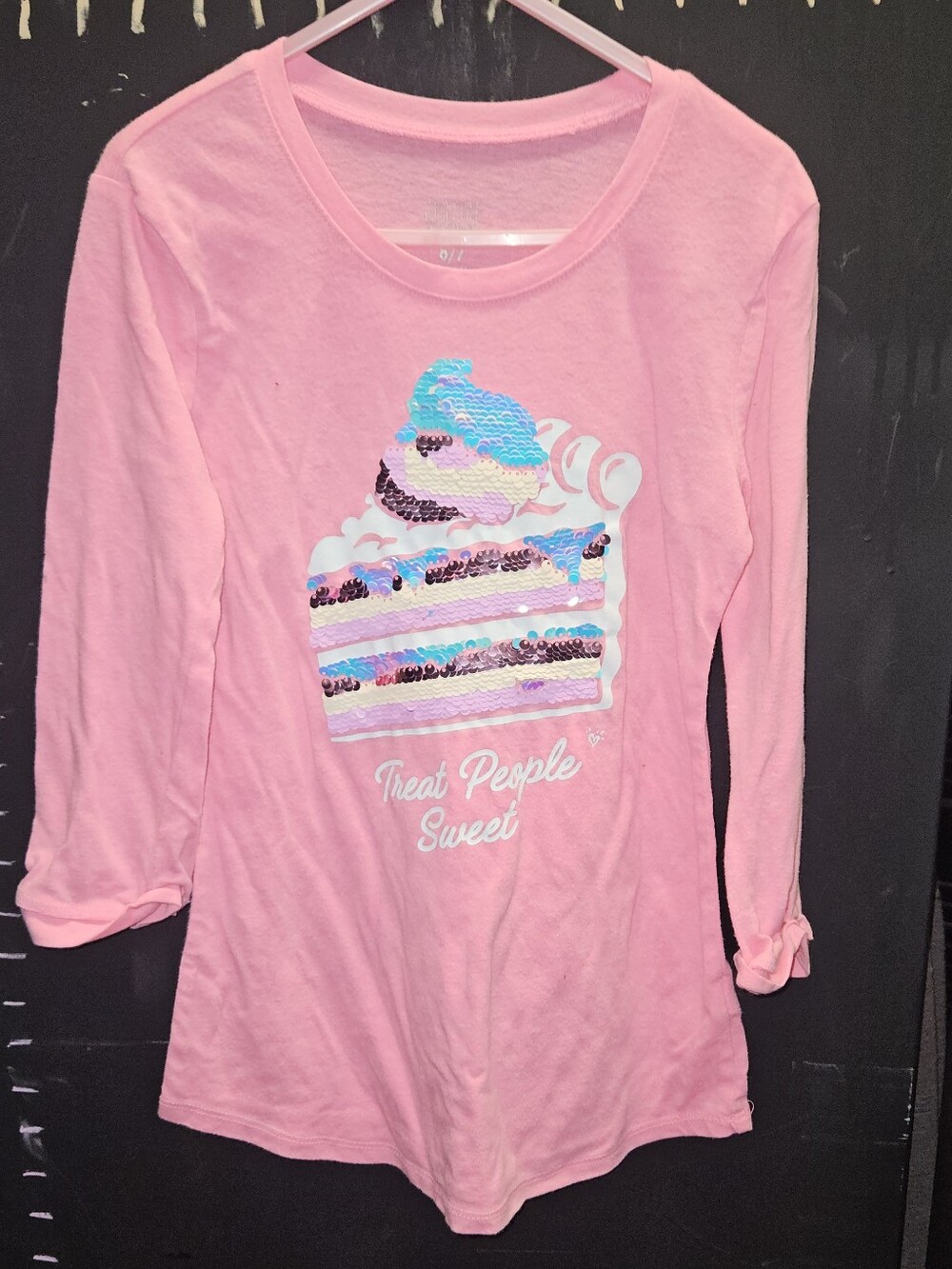 Girls Justice Pink Sequin Cake Long-Sleeve Top - Treat People Sweet Size 6/7